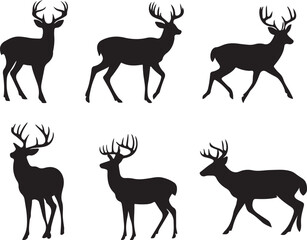 set of whitetail deer silhouette design vector art illustration