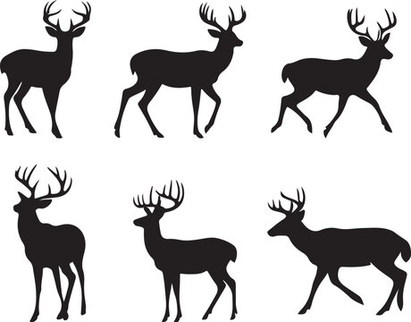 set of whitetail deer silhouette design vector art illustration