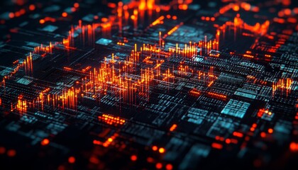 Fototapeta premium Glowing Circuit Board with Data Flow, Visualization of Artificial Intelligence and Big Data