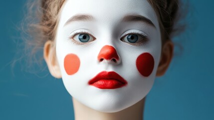 Clown face with red nose and makeup
