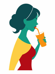 woman drinking silhouette vector on a white background 