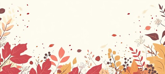A sleek Thanksgiving and autumn-themed design featuring a horizontal band of vibrant fall leaves in shades of red, orange, and yellow.