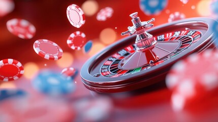 Roulette wheel and casino chips in motion