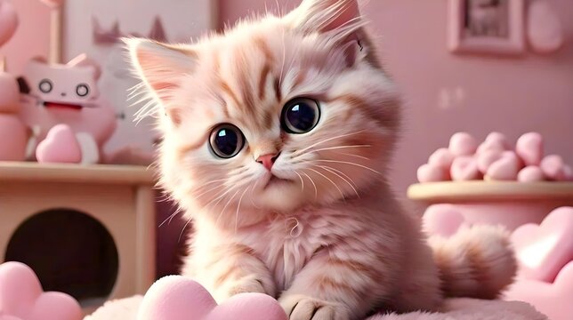 Cute pinky cat on a bed looking awesome