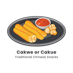 Vector Illustration of Cakwe or Cakue traditional Chinese snacks with savory taste