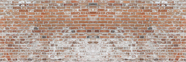 old brick wall, red and white colour, broken bricks, peeling plaster, vintage texture, background...