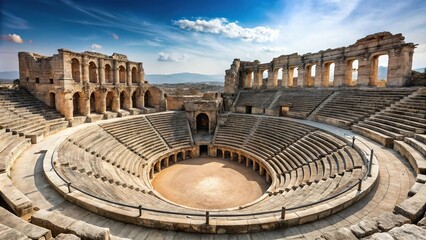 Ruin of Roman amphitheatre on white background