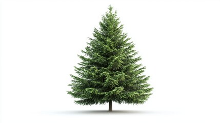 Obraz premium A big green fir tree with dense branches, isolated on a bright white background, symbolizing nature and seasonal beauty