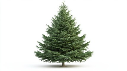Fototapeta premium A big green fir tree with dense branches, isolated on a bright white background, symbolizing nature and seasonal beauty