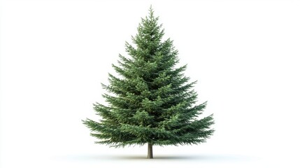 Fototapeta premium A big green fir tree with dense branches, isolated on a bright white background, symbolizing nature and seasonal beauty