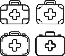 Obraz premium First Aid Kit Outline Vector Icon Set.