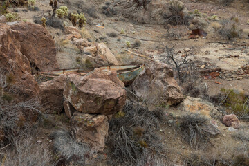 Dilapidated boat stranded on rocks