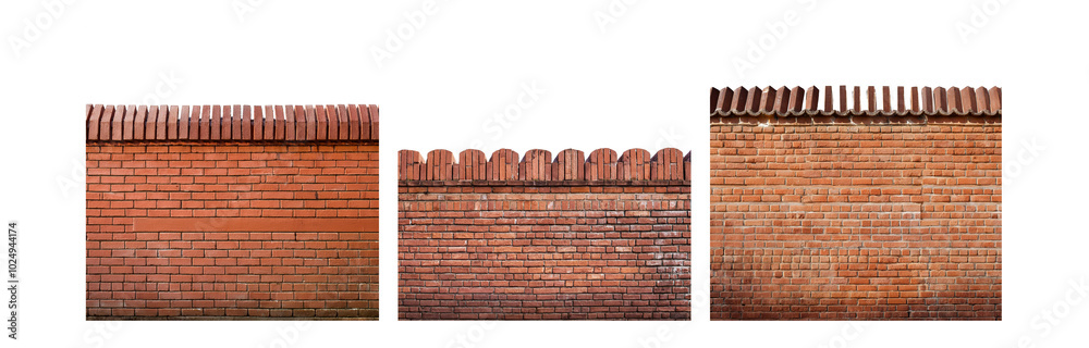 Aufkleber three brick walls with different styles of brickwork on the top row, isolated on a white background.