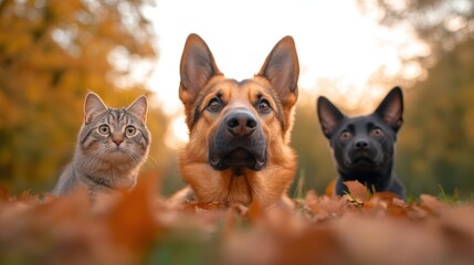 Pets enjoying autumn outdoors