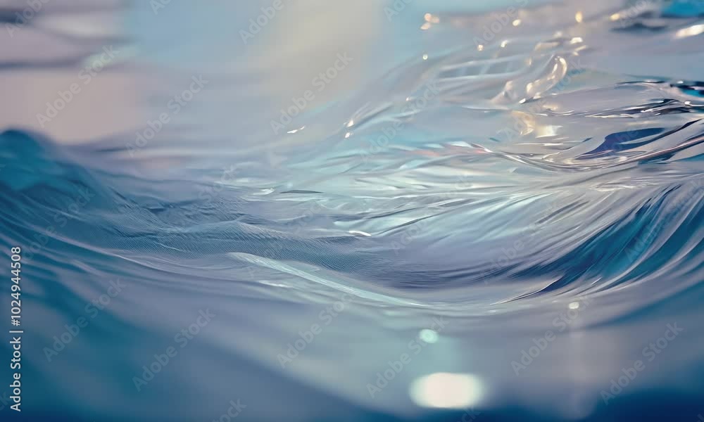 Wall mural a close up view of a flowing liquid the surface shimmering and reflecting light.