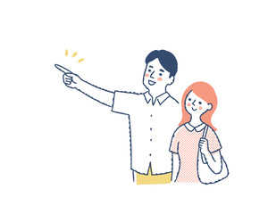 遠くを指さす男性とそちらを見ている女性