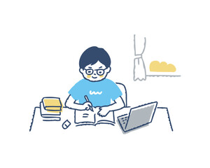 一生懸命に勉強をする男の子