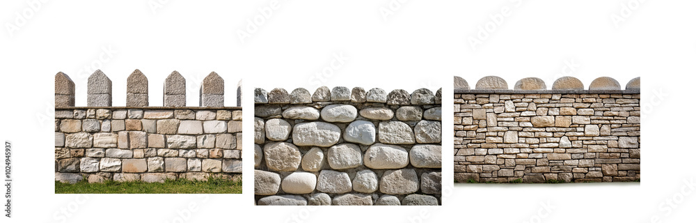 Aufkleber three stone walls with different textures, one with rounded stones, another with flat stones, and th