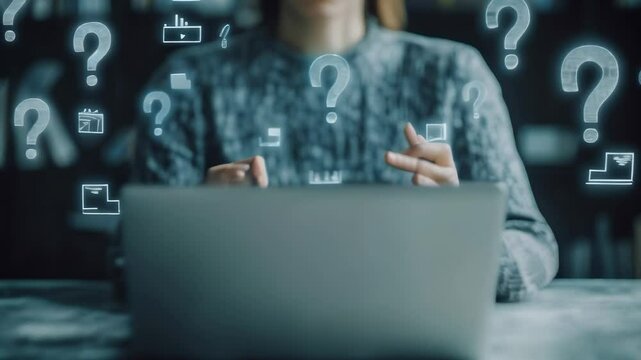 Businesswoman deeply focused on her laptop in the office, brainstorming solutions to business challenges. Embracing digital tools for futuristic problem solving