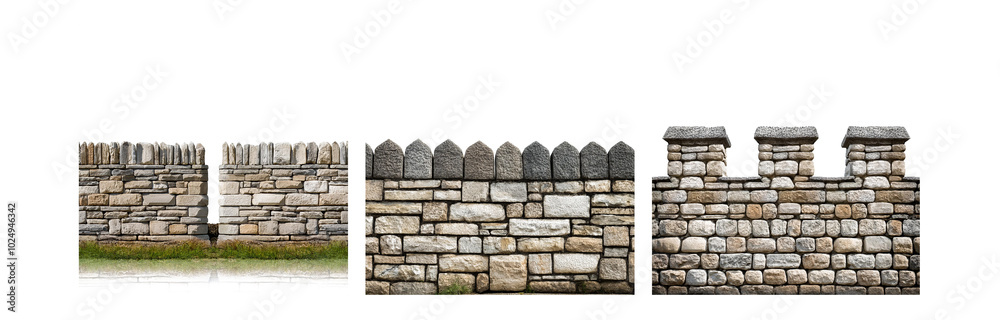 Aufkleber a stone wall with a gap in the middle, a section with rounded stones and sections with pointed stone