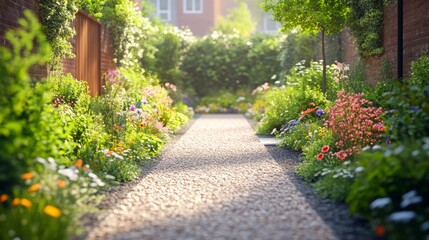 Wildlife Haven, a vibrant green alleyway flourishing with diverse plants and colorful flowers, fostering urban biodiversity and nature's beauty.