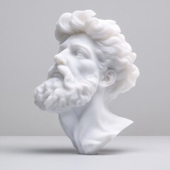 Detailed sculpture of a bearded man's head