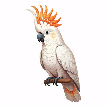 recommend clip art: white cockatoo bird with orange crest on branch  illustration