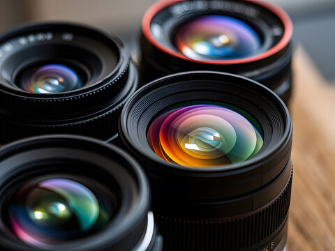 Varias lentes de cámara con un revestimiento brillante y colorido
 - Powered by Adobe