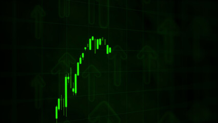 bullish market featuring glow green trading candles and up arrows, vibrant glowing green background, financial growth and market prosperity. 4K, Template, Empty, 3D illustration of a 