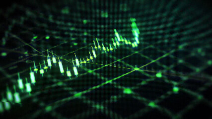bullish market featuring glow green trading candles and up arrows, vibrant glowing green background, financial growth and market prosperity. 4K, Template, Empty, 3D illustration of a 