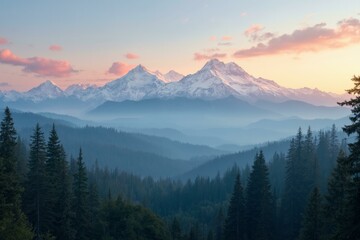 Obraz premium Olympic Mountains At Dawn With Snow-Capped Peaks And Lush Forest