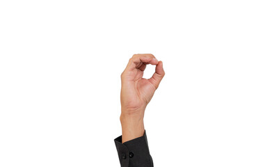 Fototapeta premium Deaf alphabet letter O by hand. Letter 'O' in sign language, isolated on a white background. Hand gestures. hearing impairment. languages ​​that use visual manual modality. deaf signs.
