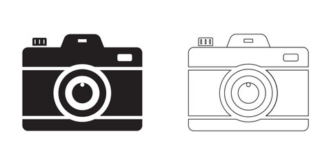 Flat Camera With Line Art Illustration
