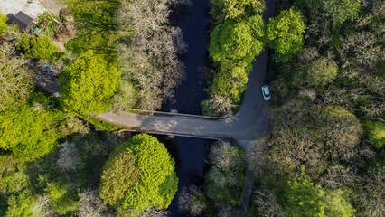 The forest road from above, aerial image in United Kingdom