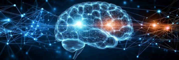 Fototapeta premium Abstract Brain Connections Depiction Of Neural Network, Artificial Intelligence, And Brain Activity