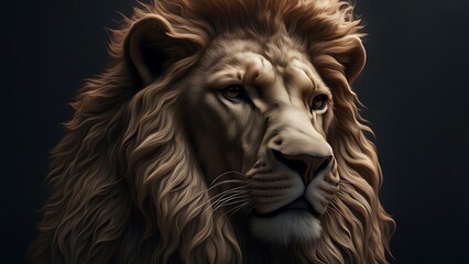 Naklejka premium Brave strong lion wearing a crown in dark background