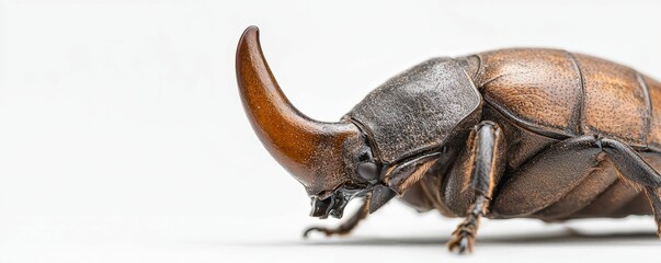 Fototapeta premium Detailed macro shot of a rhinoceros beetle's horn, highlighting the intricate textures of its body