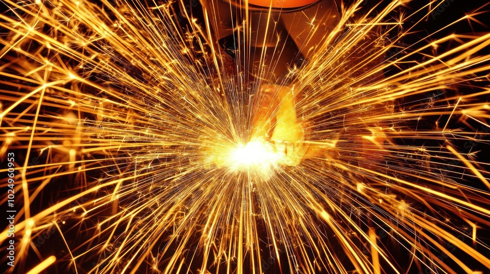 Sticker A close-up of welding sparks illuminating a workshop environment.