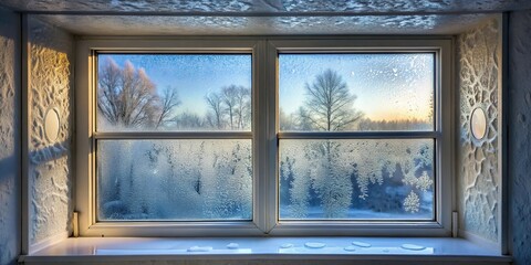 stains of frozen water vapor on the window