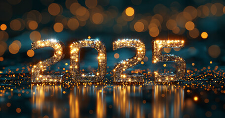 Obraz premium Golden 2025 New Year Celebration Sparkling Lights