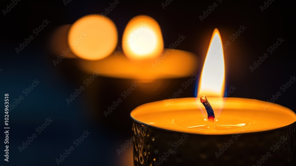 Canvas Prints A close-up of a lit candle, casting a warm glow in a dark setting.