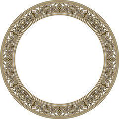 Vector round gold with black border, frame, Pompeii ring. Circle Neopolitan ornament. Art of Ancient Rome
