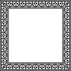 Vector square black monochrome border, frame, Pompeii. Rectangle Neopolitan ornament. Art of Ancient Rome. Template for stained glas