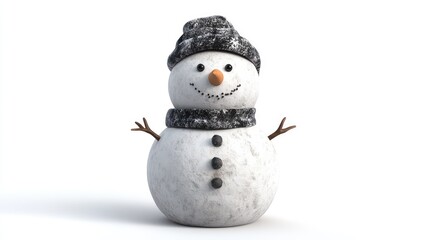 Obraz premium 3D Render of a Snowman Sculpture on White Background. AI generated illustration.