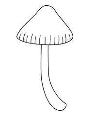 Poisonous forest mushroom autumn - vector linear picture for coloring. Outline. Autumn forest mushroom for coloring book
