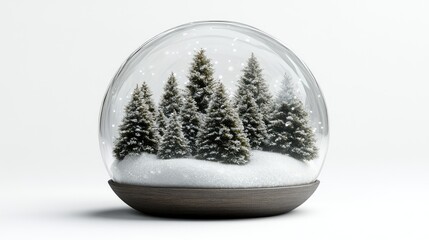 3D Render of a Snowy Scene in a Terrarium on White Background. AI generated illustration.