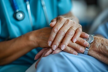 Gentle Care Hands Intertwined in Hospital Room