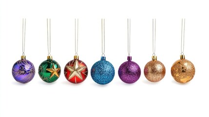 Christmas Tree Toys: Balls and Stars in a Row. AI generated illustration.