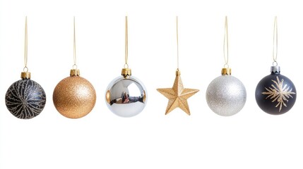 Obraz premium Christmas Tree Toys: Balls and Stars in a Row. AI generated illustration.