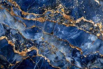 Fototapeta premium Photo of Navy blue agate marble pattern with golden veins. Background texture for backdrops or mapping